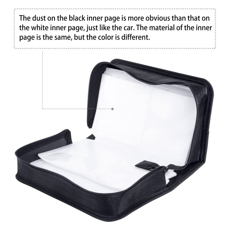 Siveit DVD Case, 128 Capacity CD/DVD Case Wallet Binder Storage Holder Booklet for Car Home Office and Travel (White binder, Black) - Image 3